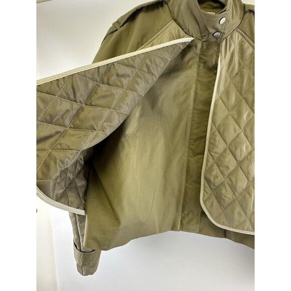 Grey Lab Quilted Jacket Olive Stand Collar Hidden Zip Button Cuff Womens Medium - Picture 7 of 16